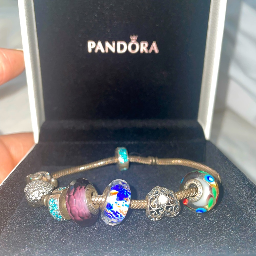 Pandora charm bracelet with 8 charms already included